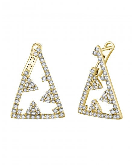 14K Yellow Gold Triangle Hoop Diamond Earrings