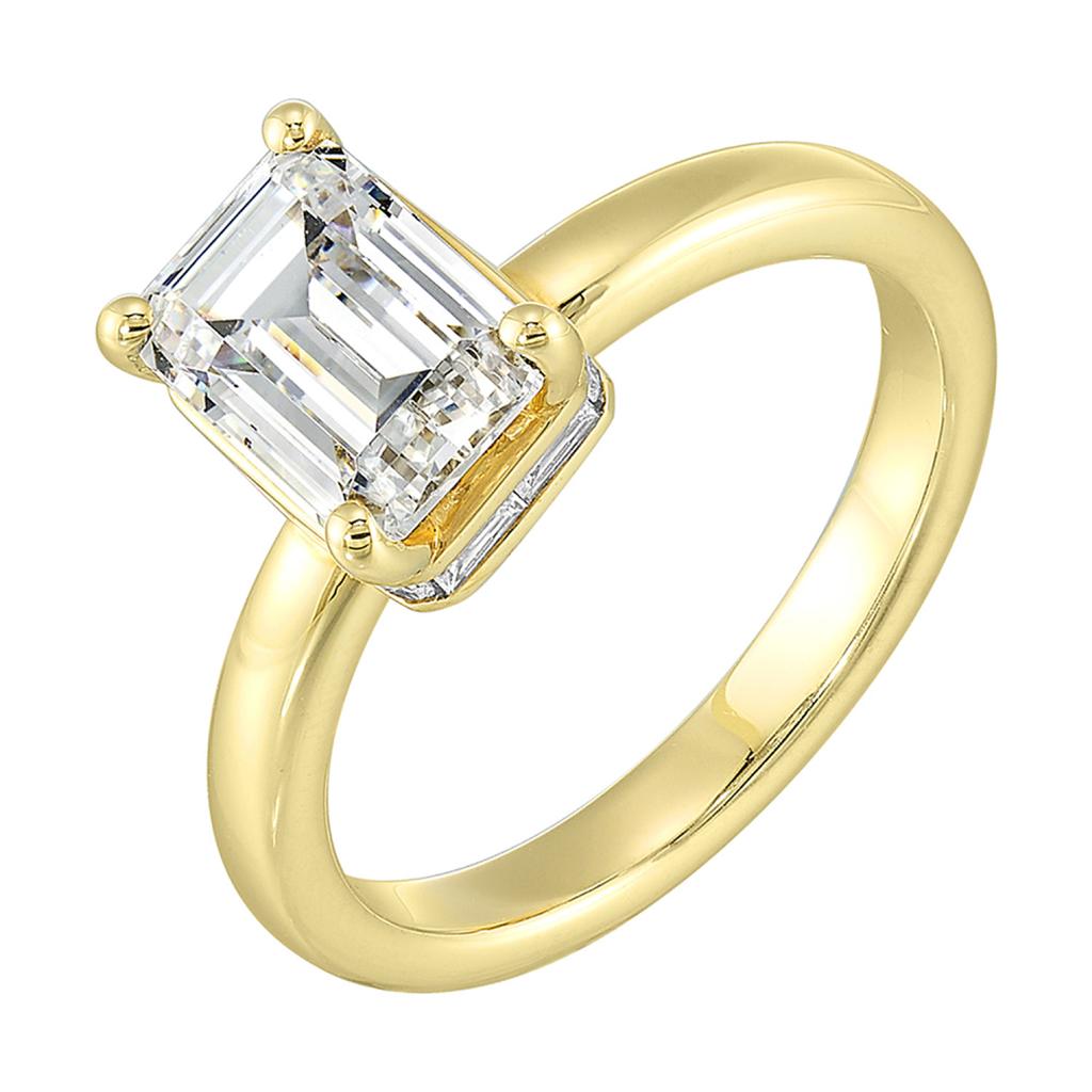 14K Gold Halo Solitaire Diamond Semi Mount Ring for Emerald Cut Center, 0.25 CTW Diamonds