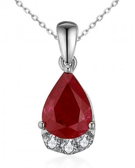 14K White Gold Pear Sapphire and Diamond Pendant