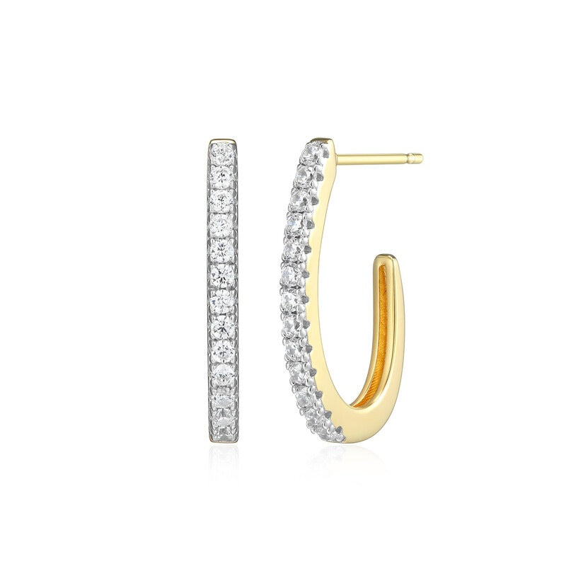 Timeless Small J Hoop Lab Diamond Fashion Earrings in 14K Yellow Gold-Plated Sterling Silver