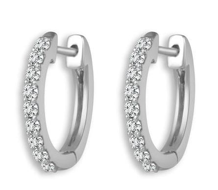 14K White Gold Hoop Diamond Earrings