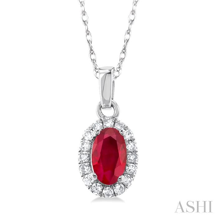 10K White Gold Halo Ruby and Diamond Pendant