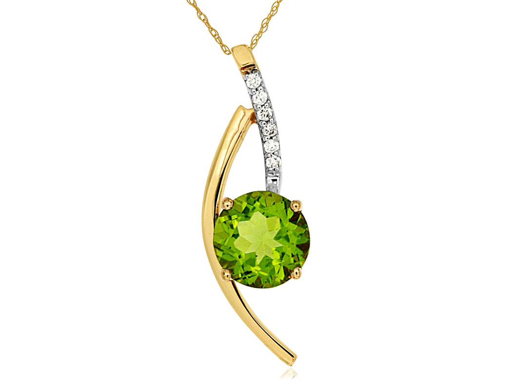 14K Yellow Gold Peridot and Diamond Pendant