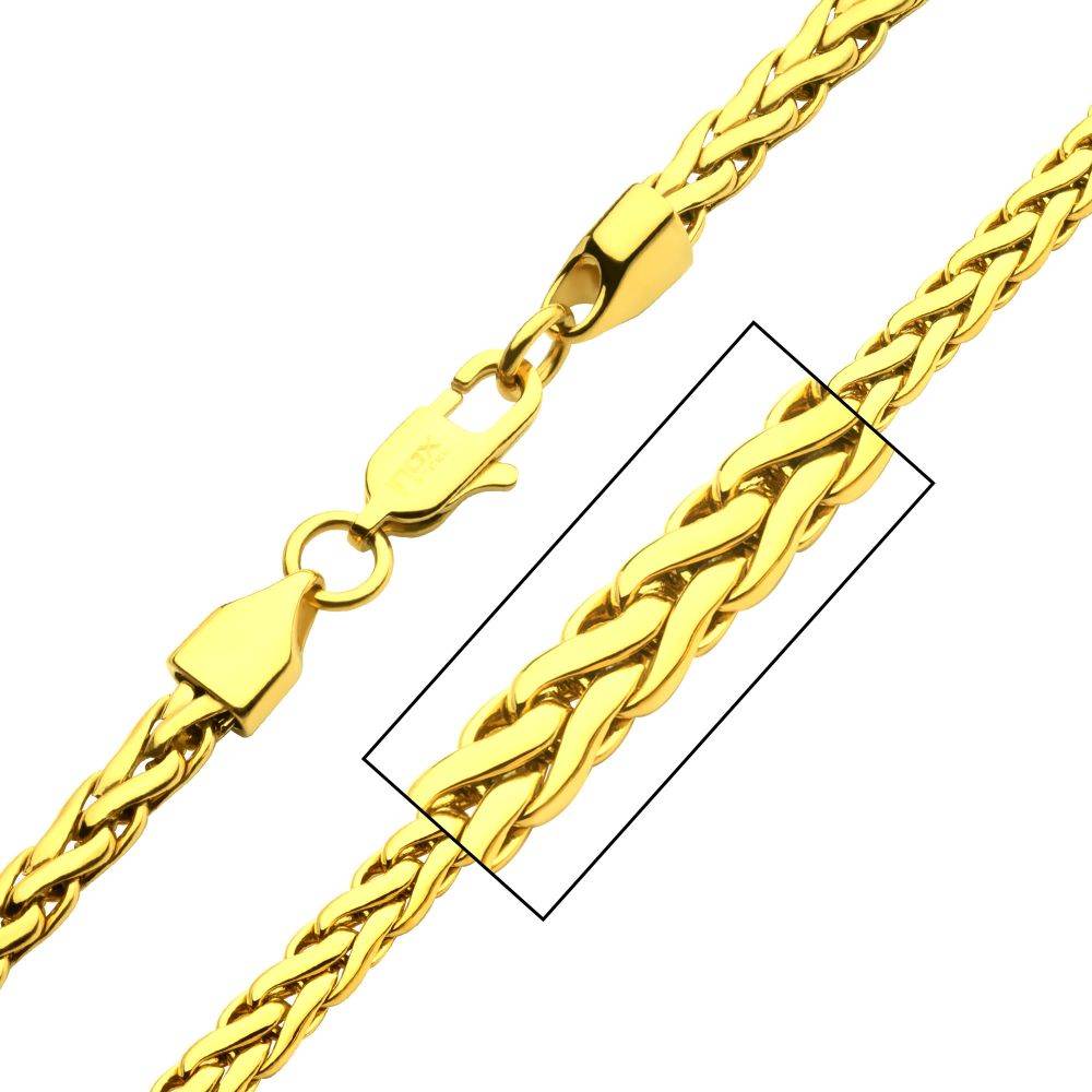 Men's 18K Gold IP Stainless Steel 5mm Spiga Chain Necklace, 24 Inch