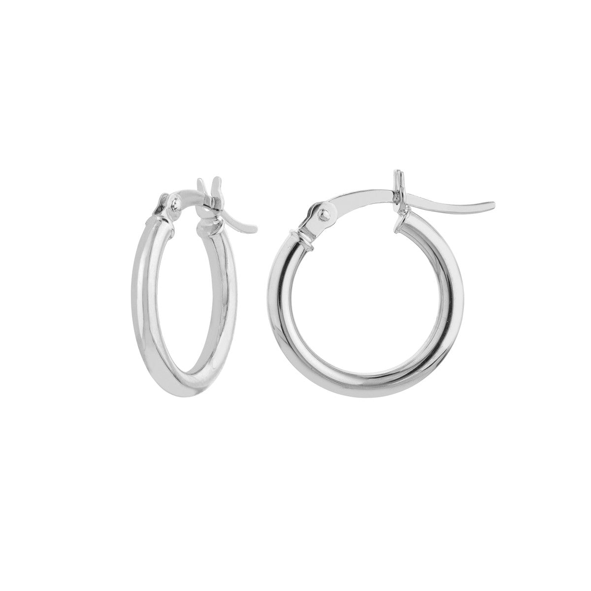 10K White Gold 2mm x 15mm Small Hoop Earrings