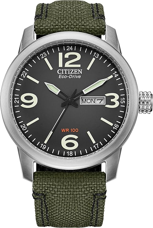 Citizen Eco-Drive Men's Military Watch Box Set with Green Strap and Military Coin