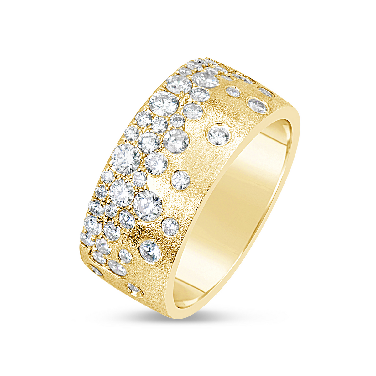 Confetti 14K Yellow Gold Diamond Satin Cigar Band Ring, 8.7mm, 1.04 CTW