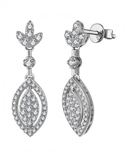 14K White Gold Dangle Diamond Earrings