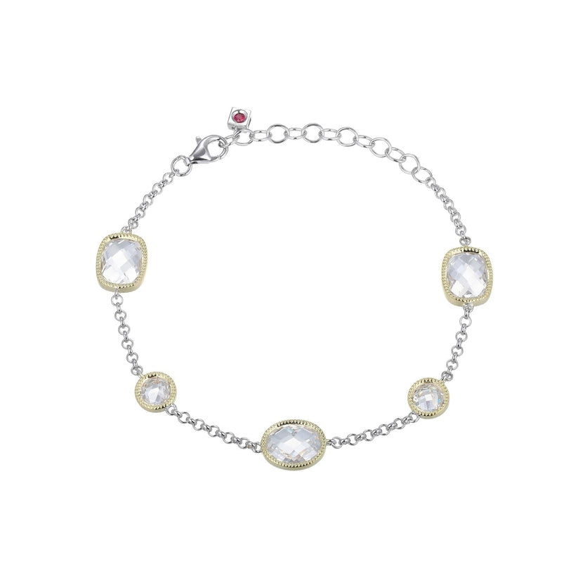 Elle Two-Tone Sterling Silver Cubic Zirconia Station Bracelet