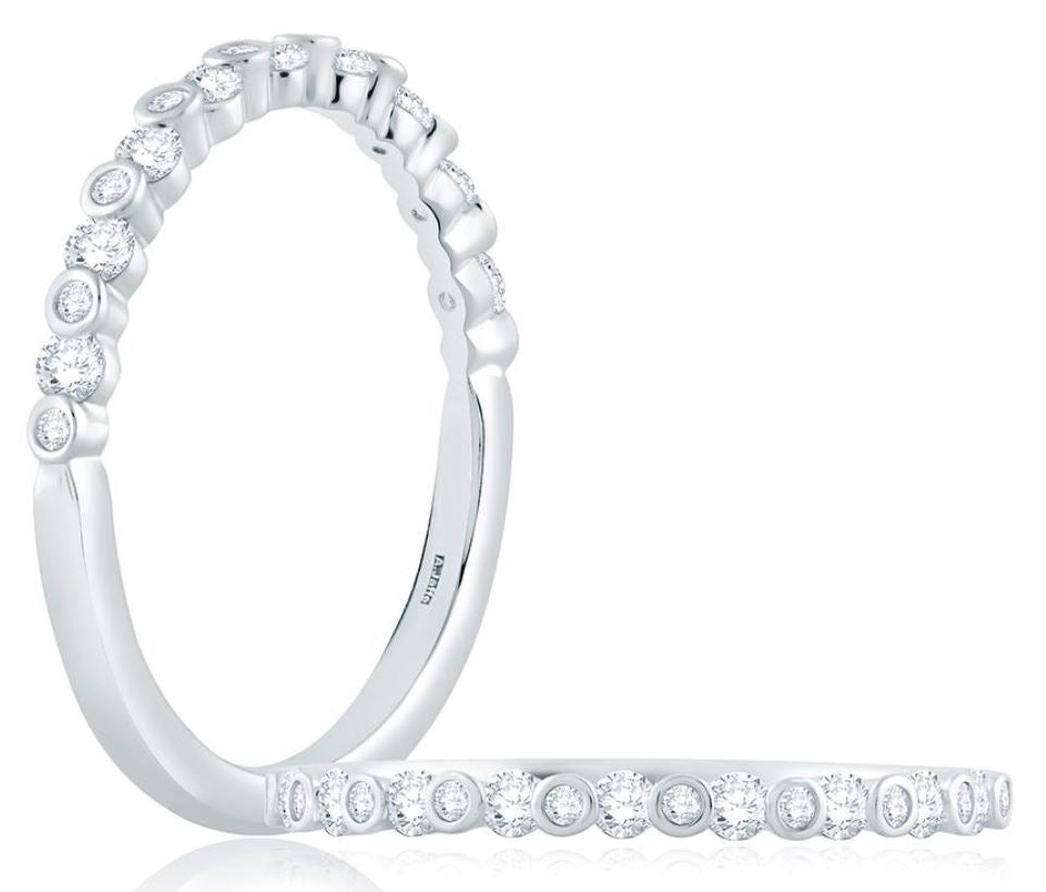 A. Jaffe 14K White Gold Metropolitan Alternating Bezel Set Stackable Diamond Wedding Band