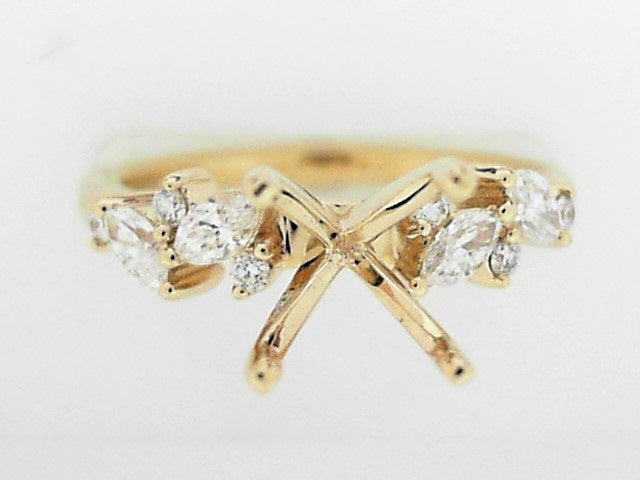 14K Yellow Gold Semi-Mount Ring with Round and Marquise Diamonds