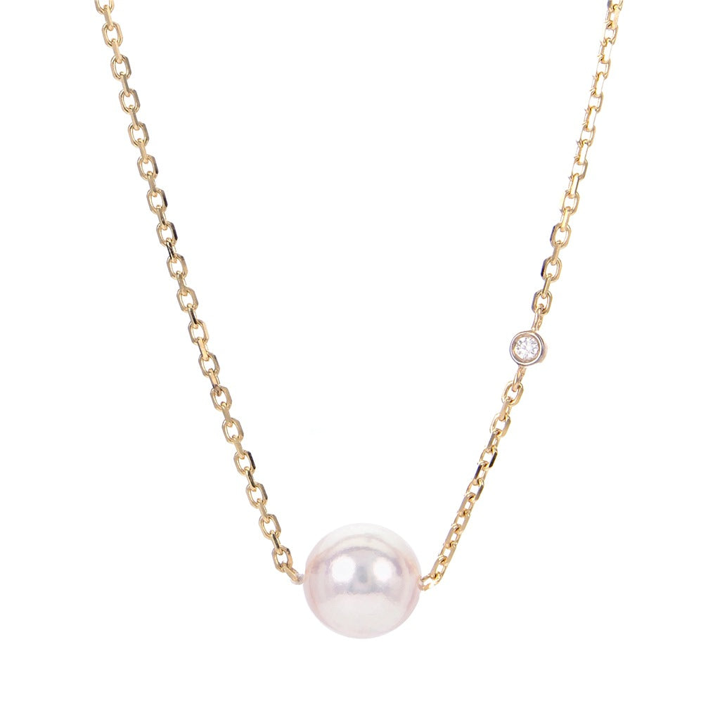 14K Yellow Gold Akoya Pearl and Diamond Pendant