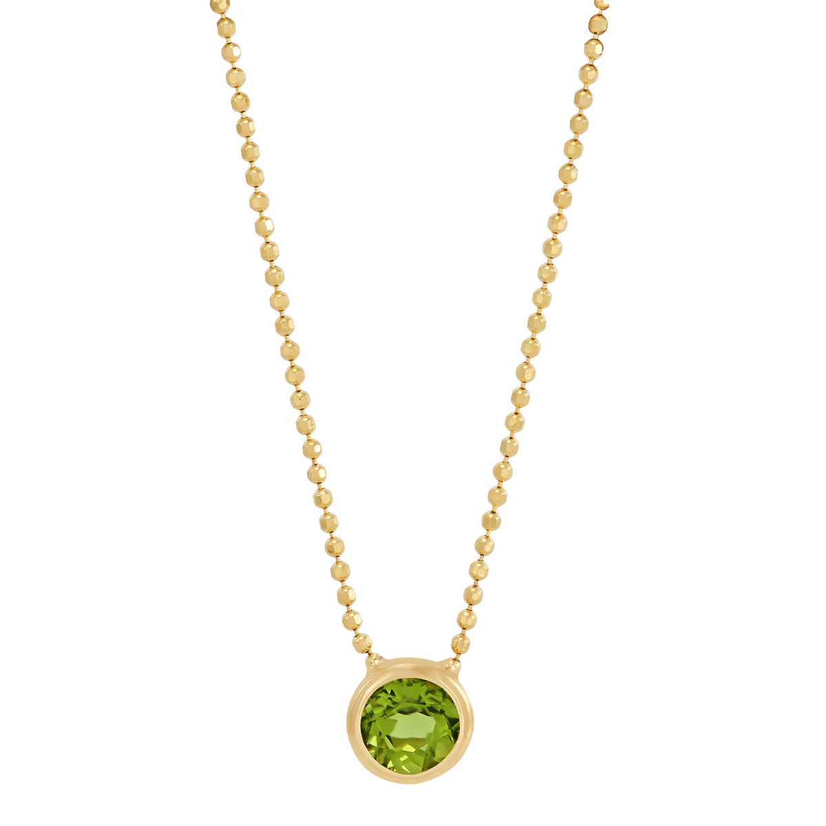 14K Yellow Gold Bezel-Set Round Peridot Pendant Necklace