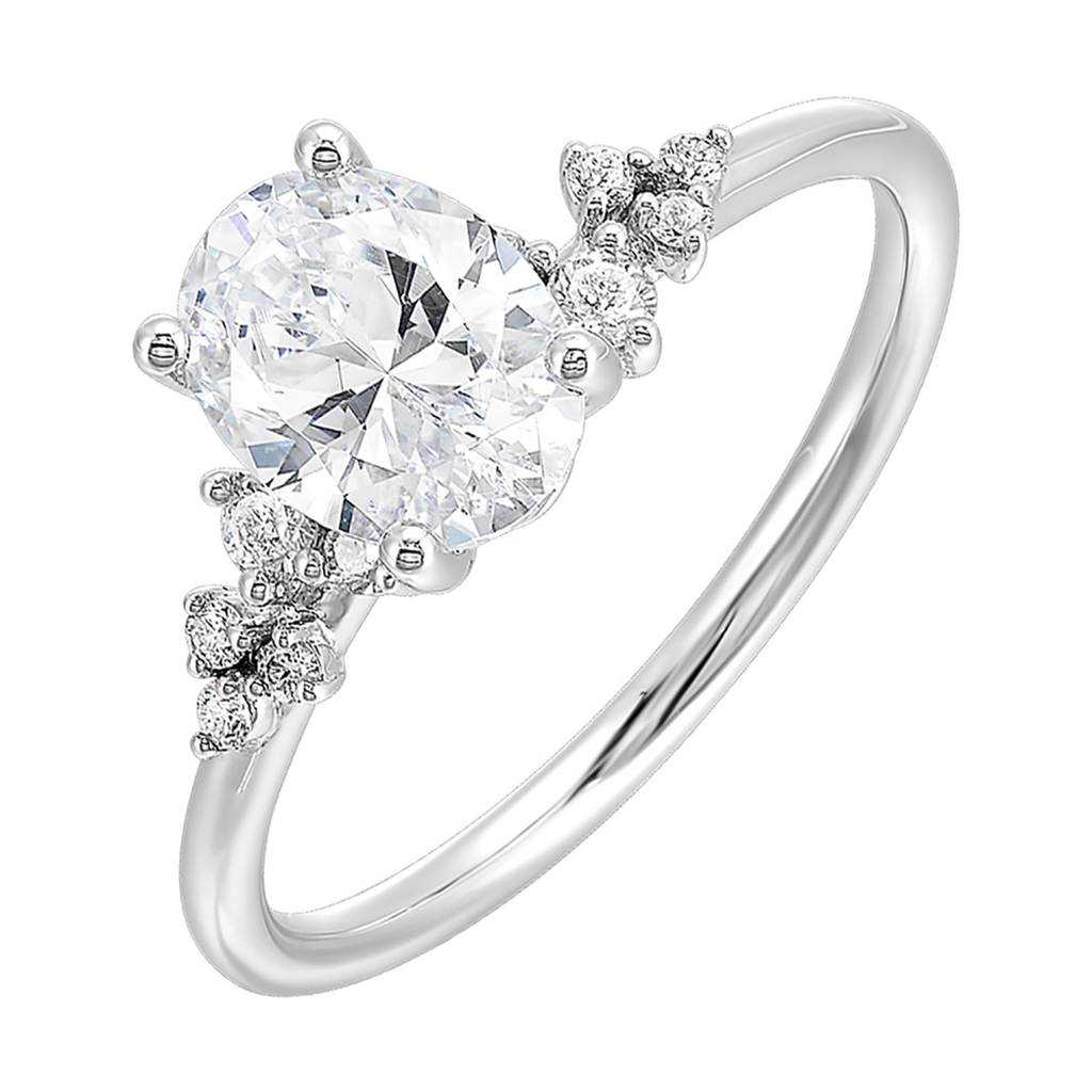 14K Gold Diamond Semi Mount Ring for Oval Center, 0.12 CTW Diamonds