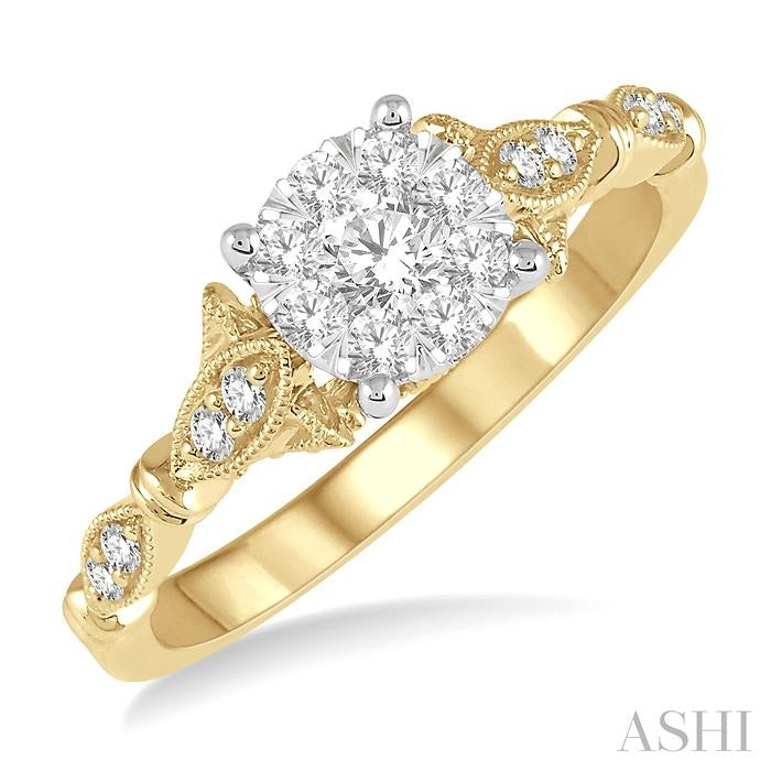 Two-Tone 14K Yellow and White Gold Lovebright Marquise Shaped Diamond Engagement Ring