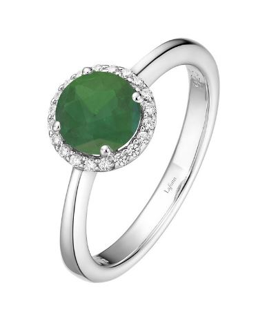 Lafonn White Sterling Silver Created Emerald Halo Ring, 6mm Round, 0.20 CTW, Size 7