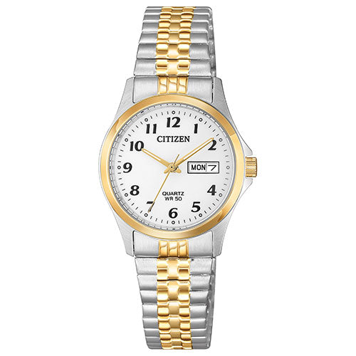 Citizen Quartz Two-Tone Stainless Steel Women's Expansion Watch with White Dial and Day-Date
