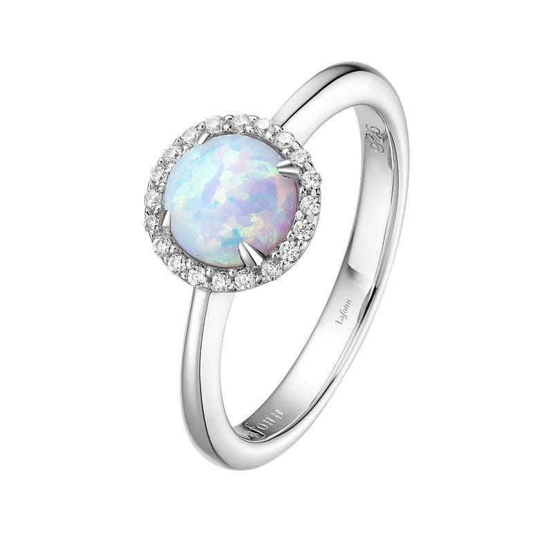 Lafonn White Sterling Silver October Birthstone Opal Halo Mother's Ring, 0.20 CTW, Size 7