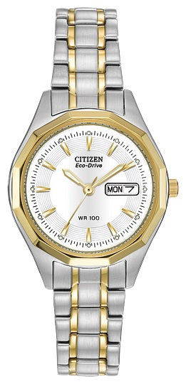 Citizen Eco-Drive Corso Two-Tone Stainless Steel and Gold-Plated Women's Watch with White Dial