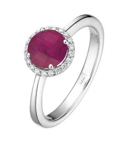 Lafonn White Sterling Silver Created Ruby Halo Ring, 6mm Round, 0.20 CTW, Size 7