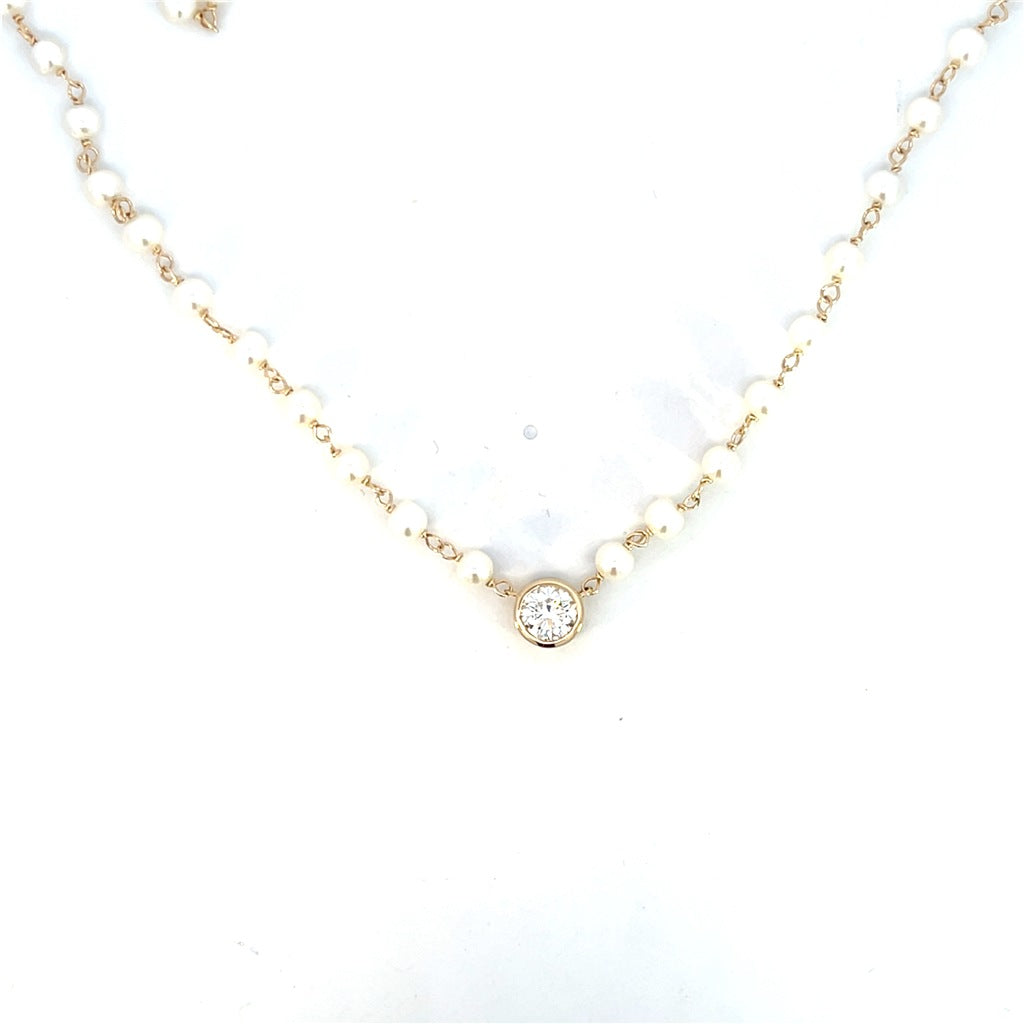 14K Yellow Gold Lab-Grown Diamond and Freshwater Pearl Pendant