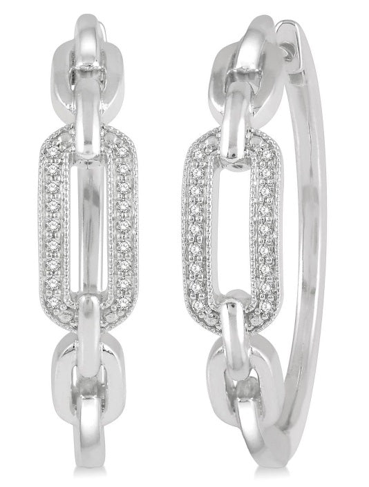 Sterling Silver Paperclip Style Diamond Earrings