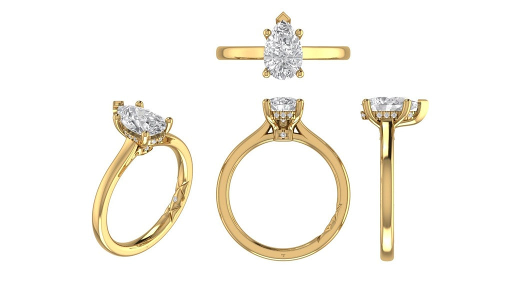 14K Yellow Gold Hidden Halo Solitaire Semi-Mount Ring for 1.50ct Round Center