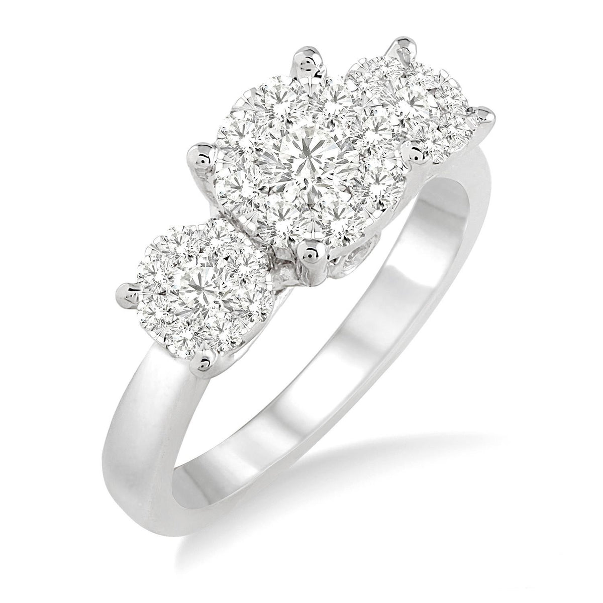 Lovebright 14K White Gold Round Cluster Three-Stone Diamonds Engagement Ring