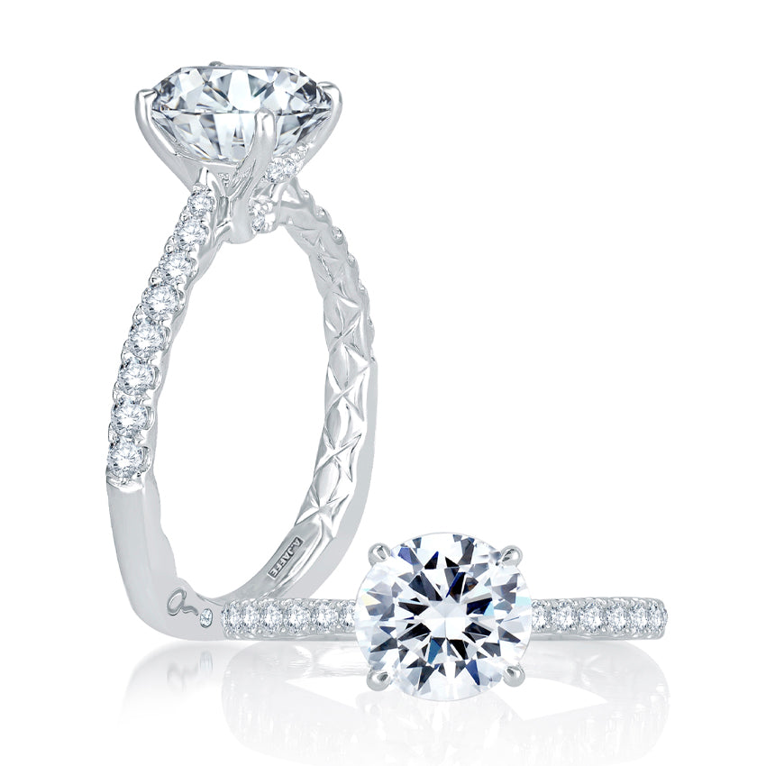 14K White Gold Semi-Mount Ring for 1.50ct Round Center