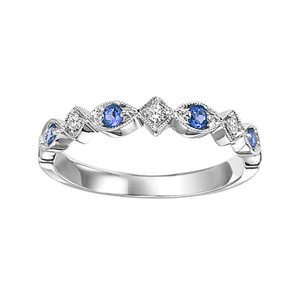 10K Gold Sapphire Ring, 0.16 CTW Diamonds