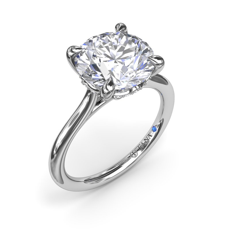 14K White Gold Solitaire Semi-Mount Ring for 3.00ct Round Center