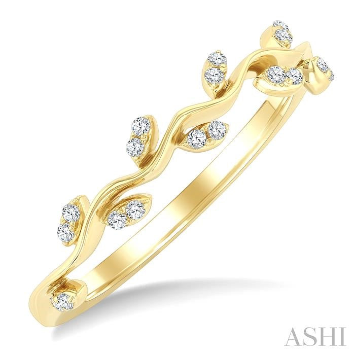 10K Yellow Gold Leaf Stackable Diamond Fashion Ring