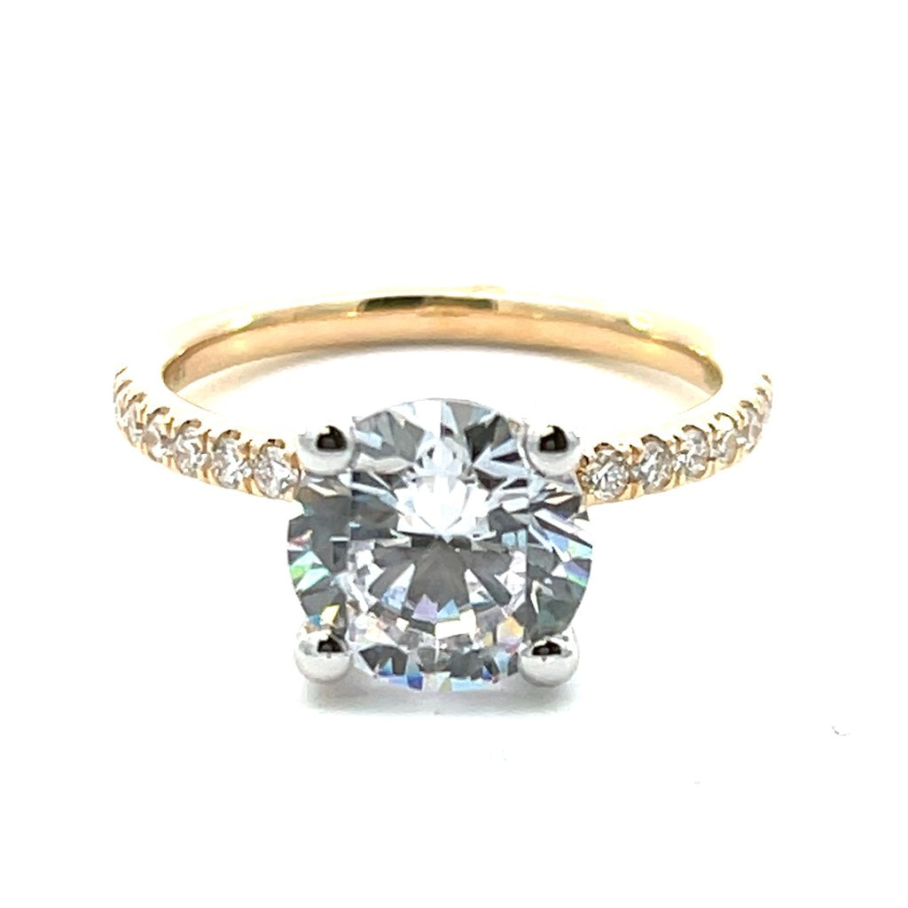 14K Two-Tone Gold Diamond Semi Mount Ring for Round Center, 0.20 CTW Diamonds