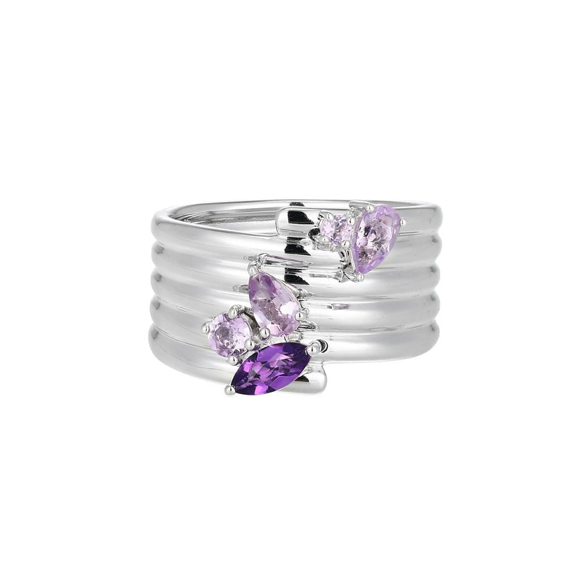 Elle "Goddess" White Sterling Silver Amethyst Ring, Size 9