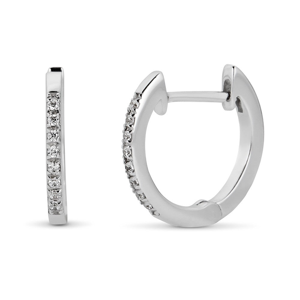 14K White Gold Huggie Diamond Earrings