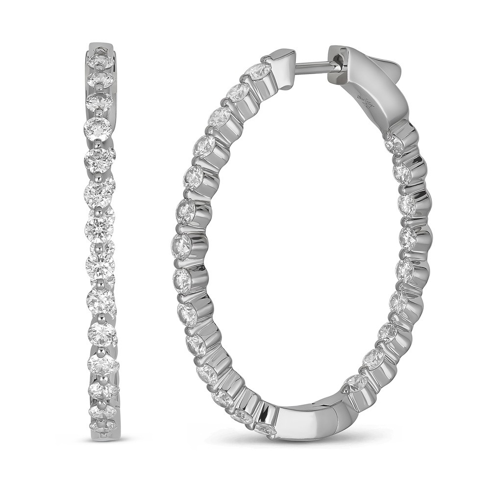 14K White Gold Hoop Diamond Earrings