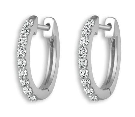 14K White Gold Hoop Diamond Earrings