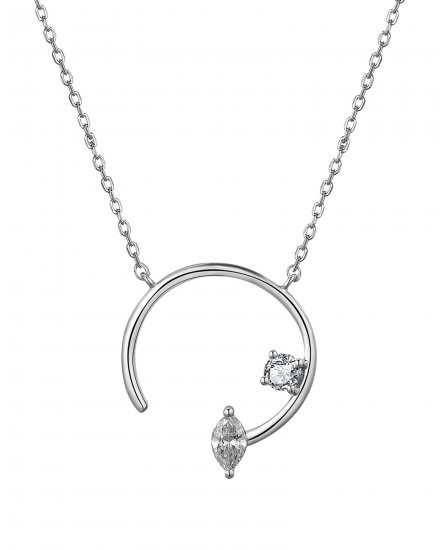 14K White Gold Circle Diamond Pendant with Marquise and Round Diamonds