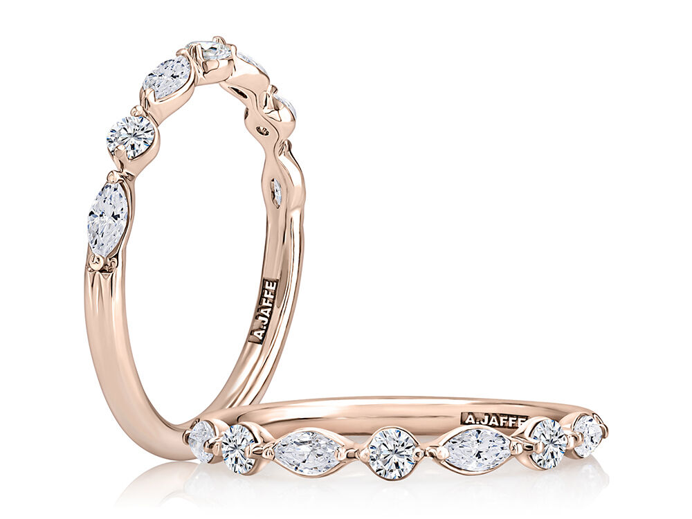 A. Jaffe 14K Rose Gold Round and Marquise Diamond Wedding Band