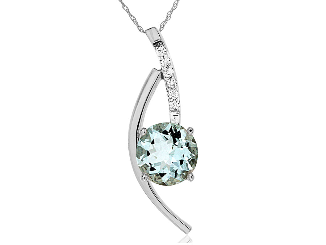 14K White Gold Aquamarine and Diamond Pendant