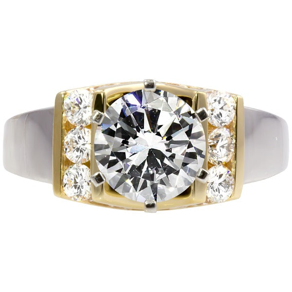 Two-Tone 14K White and Yellow Gold Euro Shank Semi-Mount Ring for 1.50ct Round Center