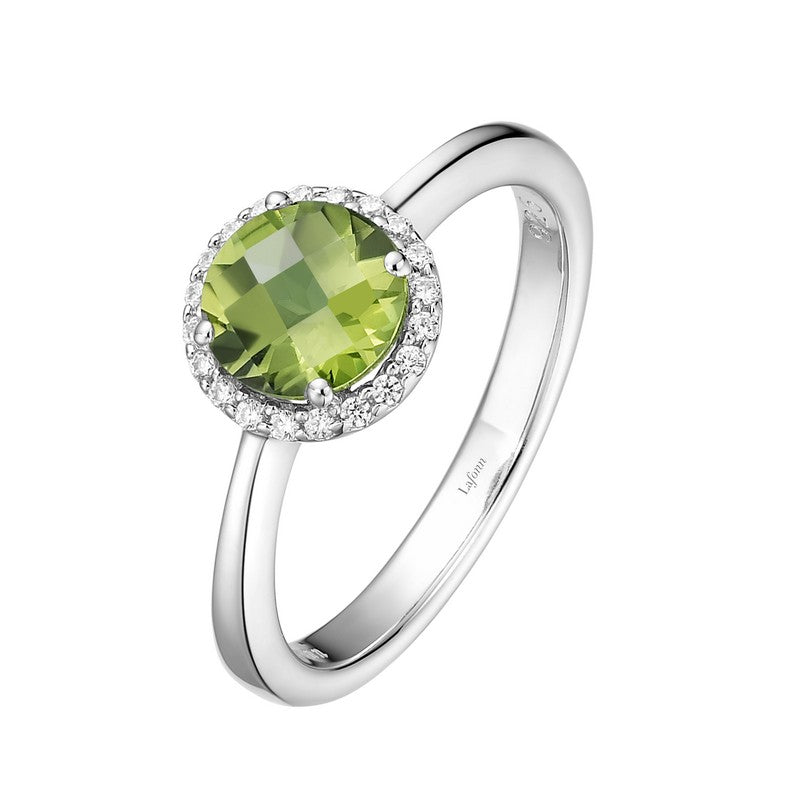 Lafonn White Sterling Silver August Birthstone Peridot Halo Mother's Ring, 0.20 CTW, Size 7