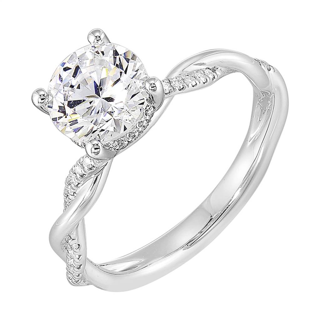 14K Gold Twist Diamond Semi Mount Ring for Round Center, 0.10 CTW Diamonds