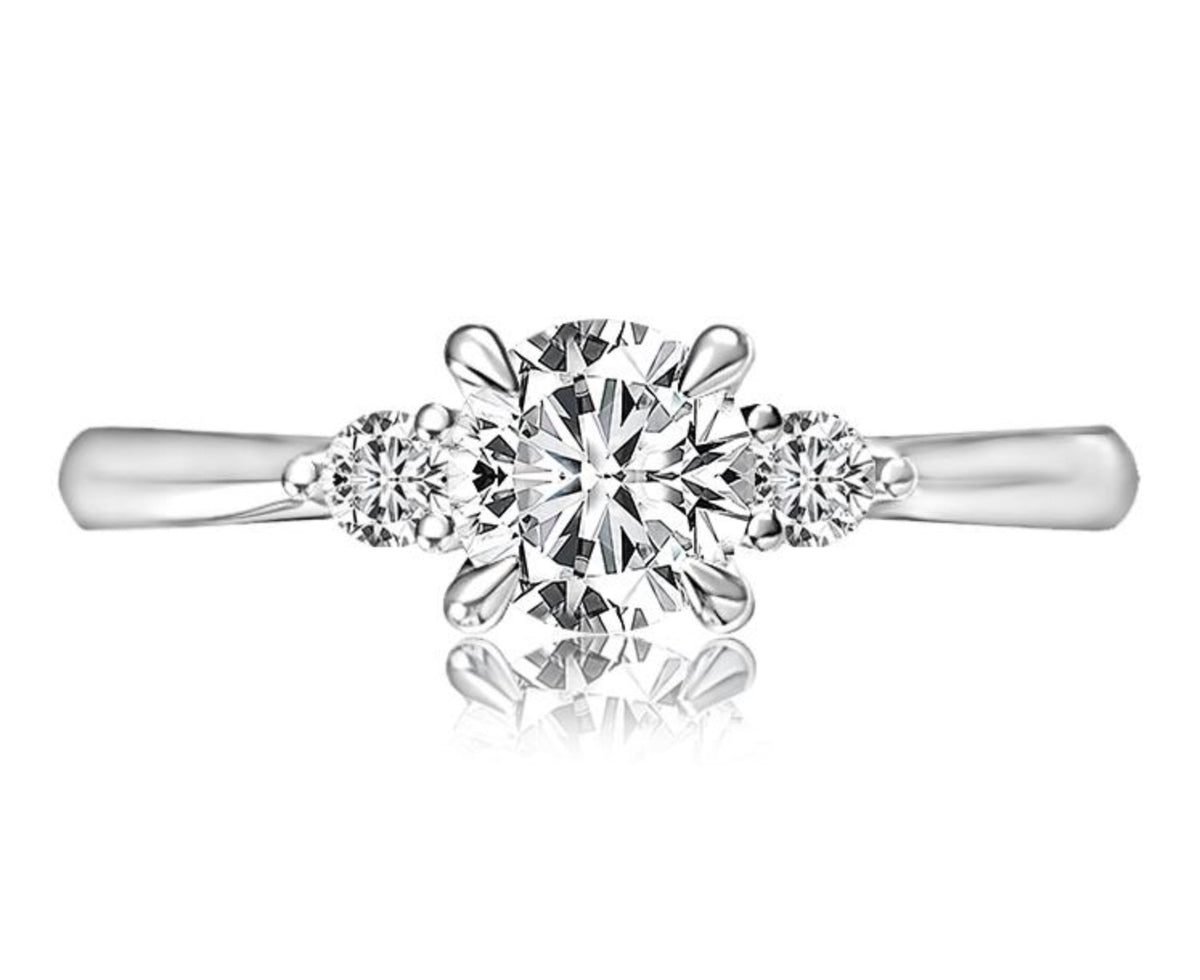 14K White Gold Three-Stone Semi-Mount Ring for 1.00ct Round Center