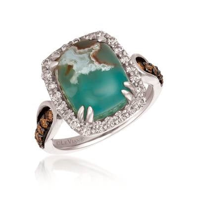 14K White Gold Halo Cabochon Gemstone and Diamond Ring