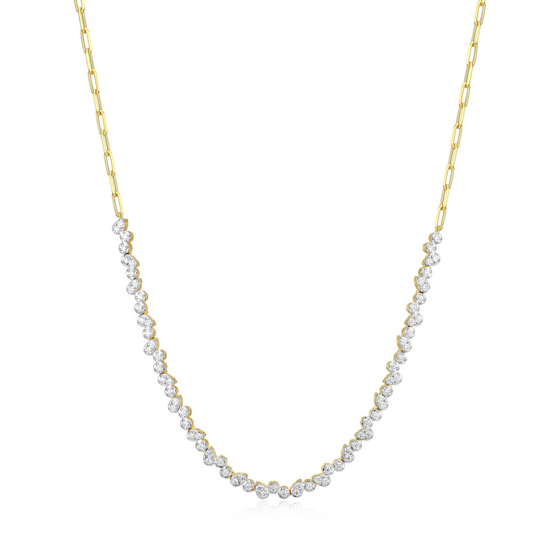 Tennis Pear and Round Lab-Created Diamond Paperclip Necklace in 14K Yellow Gold-Plated Sterling Silver