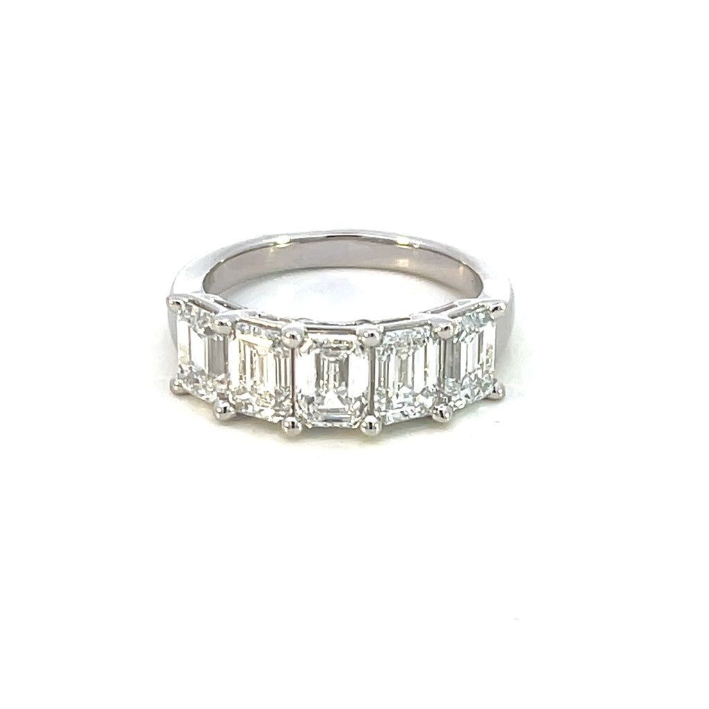 14K White Gold 3.10ctw Emerald-Cut Lab-Grown Diamond Inline Fashion Ring