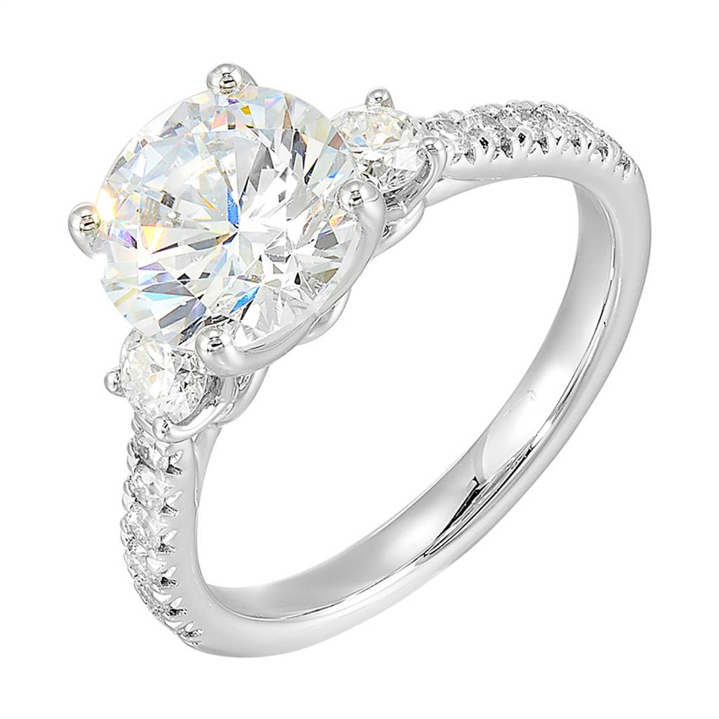 14K Gold Three-Stone Diamond Semi Mount Ring for Round Center, 0.50 CTW Diamonds