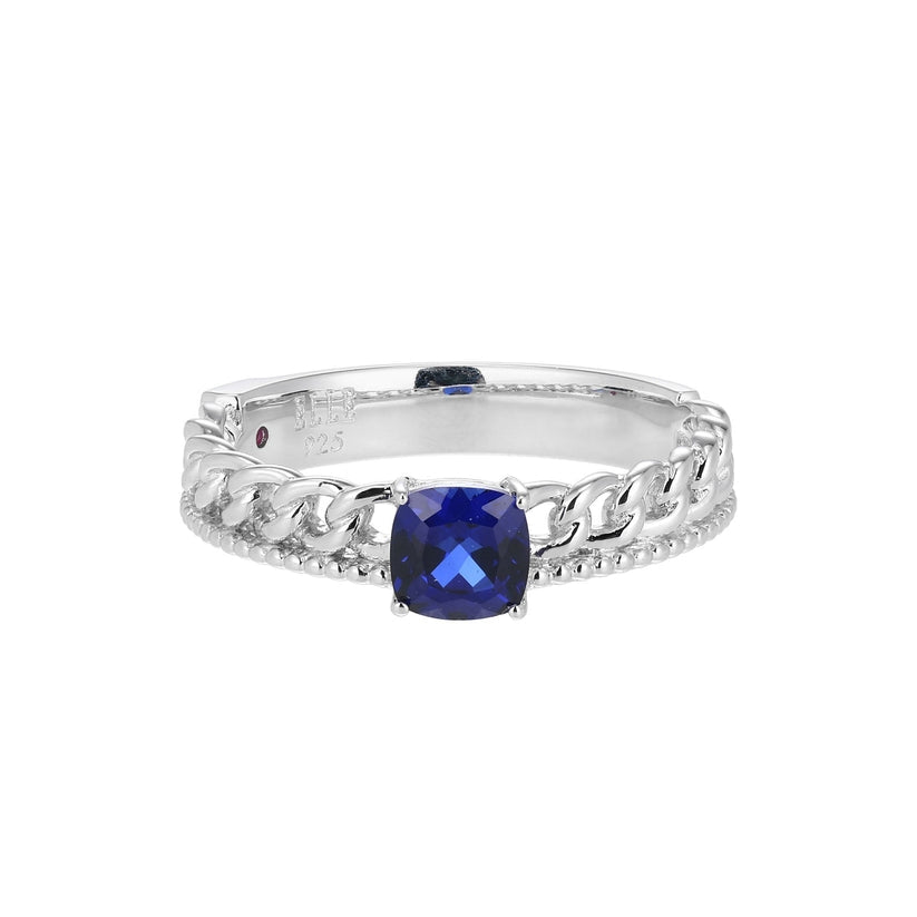 Elle "Weave" White Sterling Silver Created Blue Sapphire Ring, Size 7