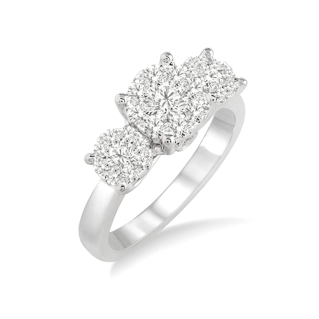 14K White Gold Lovebright 3-Stone Style Diamond Engagement Ring